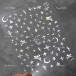 Irregular Stars Red Silver Five-pointed Star Meteor Shiny 5D Self Adhesive Nail Art Stickers Romantic Rhinestone Manicure Decals (ONLINE ORDER ONLY)