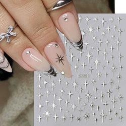 6Pcs 3D Silvery Star Nail Sticker Y2K Nail Design Gold Bronzing Slider Chrome Effect Nail Decoration Nail Design Manicure Tips * (ONLINE ORDER ONLY)