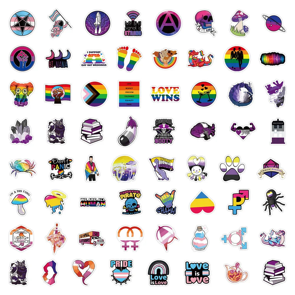 50Pcs/Set LGBTQ+ Rainbow Waterproof Removable Pvc Stickers for Wall Car Bike Laptop Scrapbook Sticker (Online Order Only)