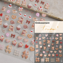 Bowknot Dog puppy Christmas Hat Strawberry Cake Food Coffee Cherry Love Heart Adhesive Nail Art Sticker Reliefs Manicure Decals (Online Order Only)