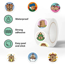 500PCS Round Cartoon Capybara PVC Graffiti Sticker Sticky Aesthetic Decorative Scrapbook DIY Child Phone Stationery Supply (ONLINE ORDER ONLY)