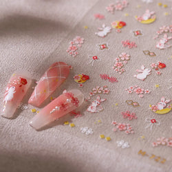 Rabbit Bunny Moon Flower Lantern Peach Blossom Star Bowknot Self Adhesive Nail Art Stickers Rhinestone Delicate Manicure Decals (ONLINE ORDER ONLY)