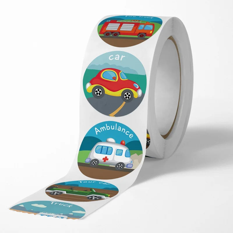 500pcs Vehicle Thank You Stickers Cute Cartoon Ambulance Taxi Teacher Reward Sticker for Kids Birthday Party Seal Labels (Online Order Only)