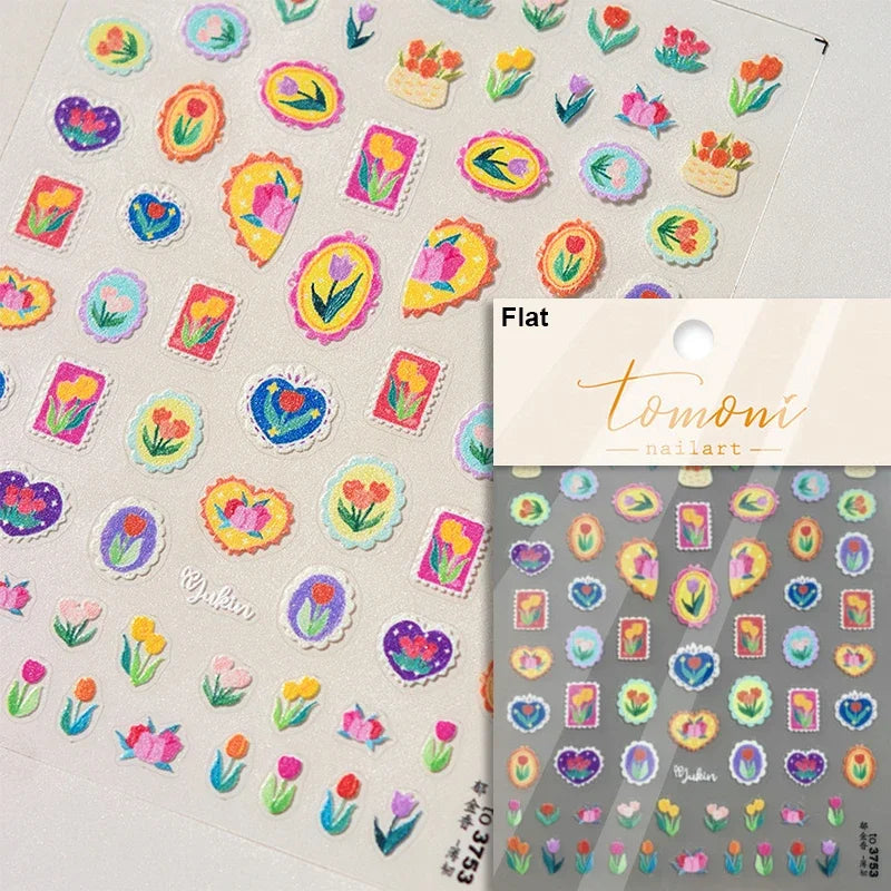 Hot Stamping Colourful Sunflower Starry Night Impressionism Embossment Adhesive Nail Art Sticker Shiny Rhinestone Manicure Decal (Online Order Only)