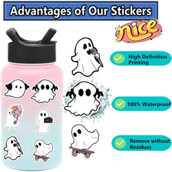 50pcs Funny Cartoon Ghost Stickers For Luggage Guitar Phone Diary Waterproof Graffiti Kids Toy DIY Cute Spooky Laptop Decals﻿ (ONLINE ORDER ONLY)