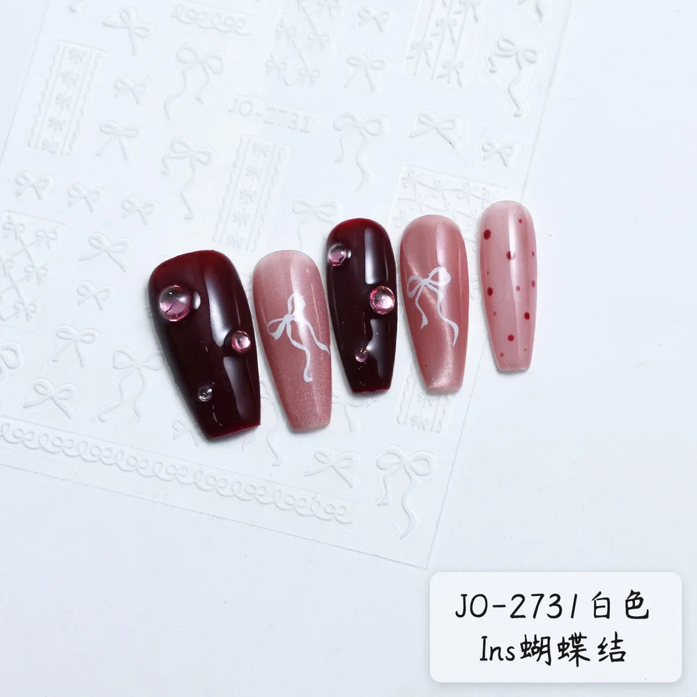 Gold Silver White Black Pink Blue Bowknot Ribbon Flat 3D Line Gird Strap Tie Elegant Charming Nail Art Stickers Manicure Decals (ONLINE ORDER ONLY)