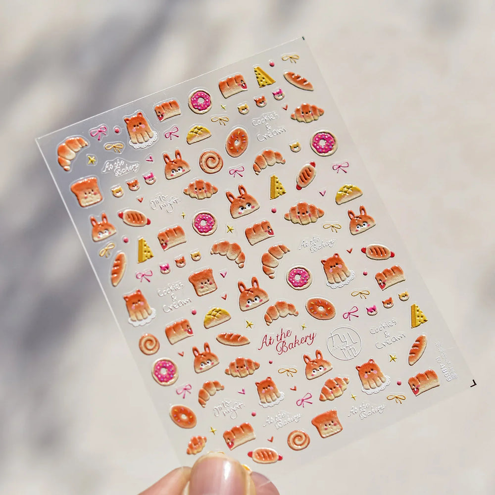 Sweet Cookies Biscuit Snack Delicious Doughnut Savoury Food Bicky Croissant Cheese Pudding Baguette Chic Nail Art Stickers Decal (ONLINE ORDER ONLY)