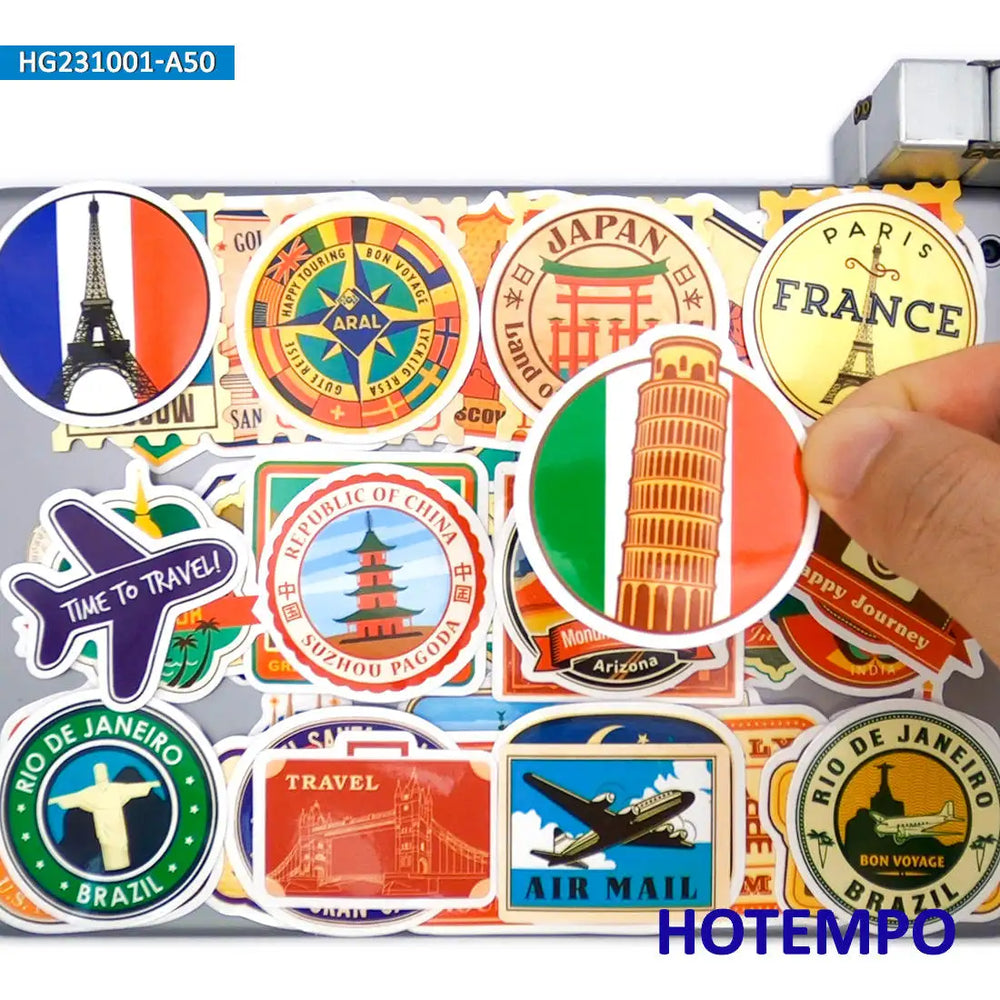 20/30/50Pieces Air Journey City Landscape Retro Poster Travel Stickers for Kids Scrapbook Luggage Bike Car Phone Laptop Sticker (Online Order Only)