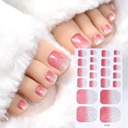 22Tips Pink Red Glitter Design Baking-free Toenail Stickers Solid Color Adhesive Full Cover Toe Nail Strip Slider Manicure Decal (ONLINE ORDER ONLY)