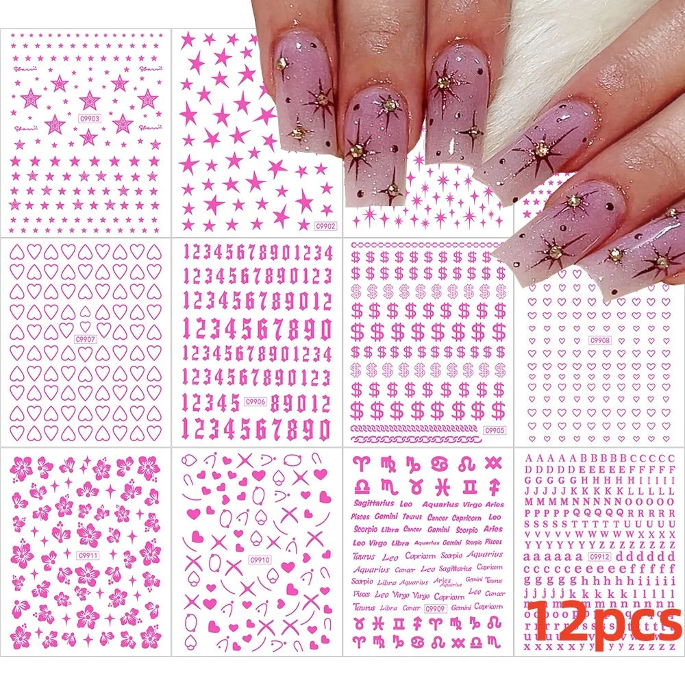 12PCS White Flowers Leaves 3D Nail Stickers Star/Moon/Sun Nail Art Decoration Decals Geometric Flower Stickers Nail Art Supplies (ONLINE ORDER ONLY)