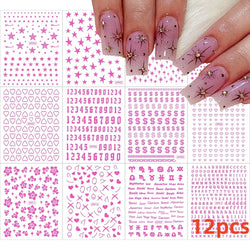 12 Sheets Valentines Nail Stickers Red Heart Nail Art Sticker Decal Solid Hollow Heart 3D Self-Adhesive Design Nail Art Supplies (ONLINE ORDER ONLY)