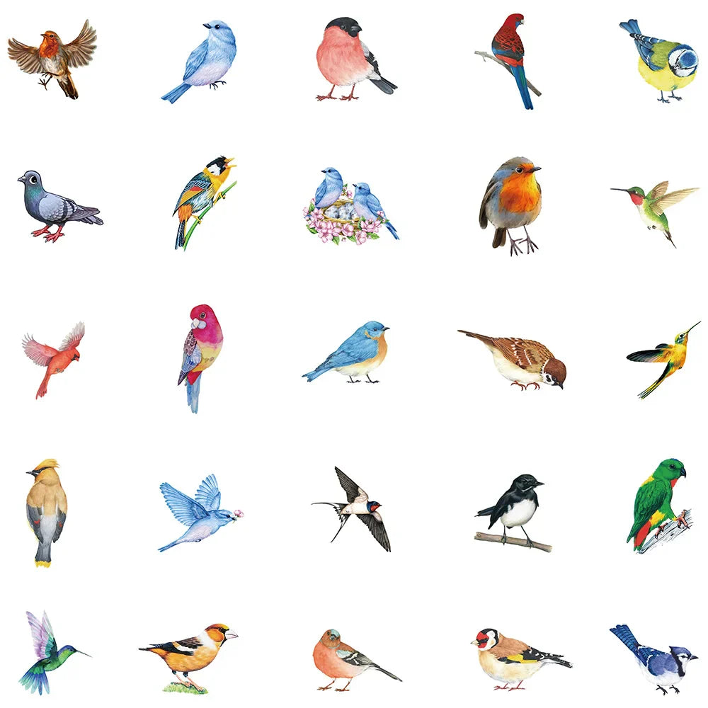 50pcs Cute Colorful Birds Animal Sticker Waterproof Graffiti For Phone Water Bottle Laptop Bicycle Car Decals Kids Toy (ONLINE ORDER ONLY)