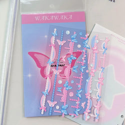 1Pc Korean Ins Butterfly Pearl Chain Sticker Cute Cat Ear Album Decorative Stickers Journal Scrapbooking Kpop Stationery Sticker (Online Order Only)