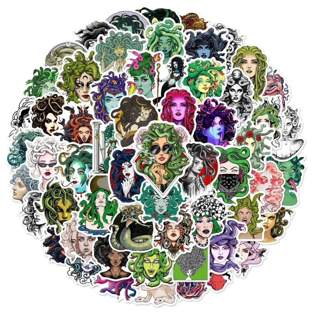 10/50Pcs Cartoon Snaker Medusa Stickers for Car Suitcase Skateboard Guitar Laptop Phone Decor Graffiti Waterproof Sticker Toys (ONLINE ORDER ONLY)