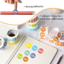 500Pcs/1 Rolls 2.5cm Packaging Weekly Stickers English Color Date From Monday to Sunday Stationery Sticker (ONLINE ORDER ONLY)