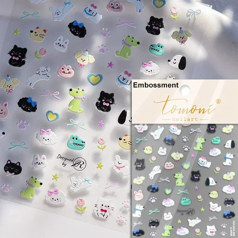 Bowknot Dog puppy Christmas Hat Strawberry Cake Food Coffee Cherry Love Heart Adhesive Nail Art Sticker Reliefs Manicure Decals (Online Order Only)