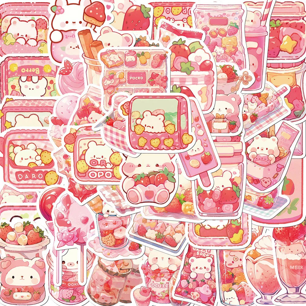 Cute Pink Bear Stickers 10/30/50pcs Kawaii Animal Decals Waterproof for Laptop Phone Luggage Diary (Online Order Only)