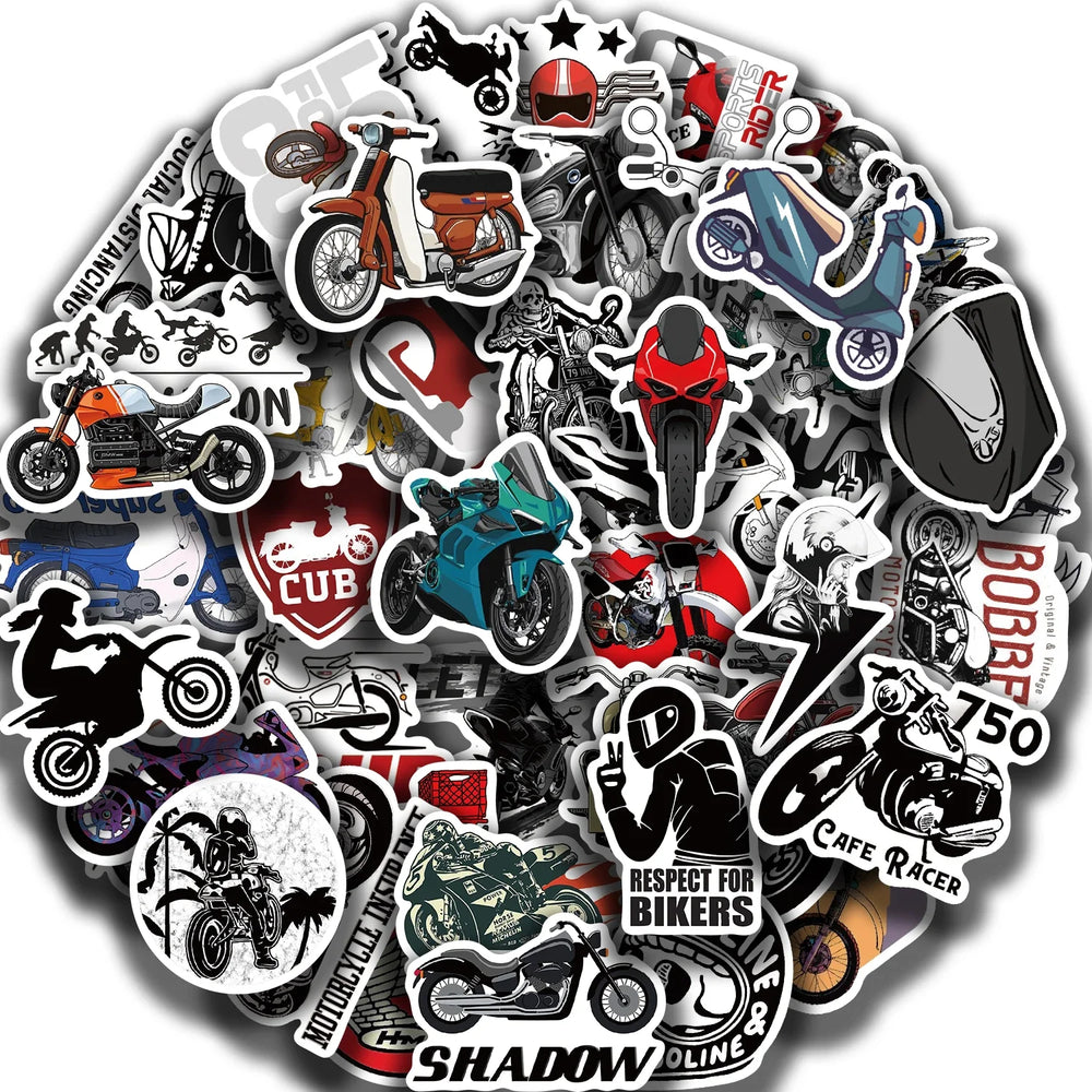 50Pcs Fashion Vintage Motorcycle Stickers Retro Aesthetic Bike Phone Car Skateboard Laptop Sticker Decal Classic Kids Toy (ONLINE ORDER ONLY)