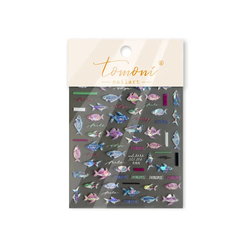 Colorful Shoal of Fish Whale Ocean Shell Conch Starfish Summer Sea Jellyfish Bubble Nail Art Decoration Sticker Manicure Decals (ONLINE ORDER ONLY)