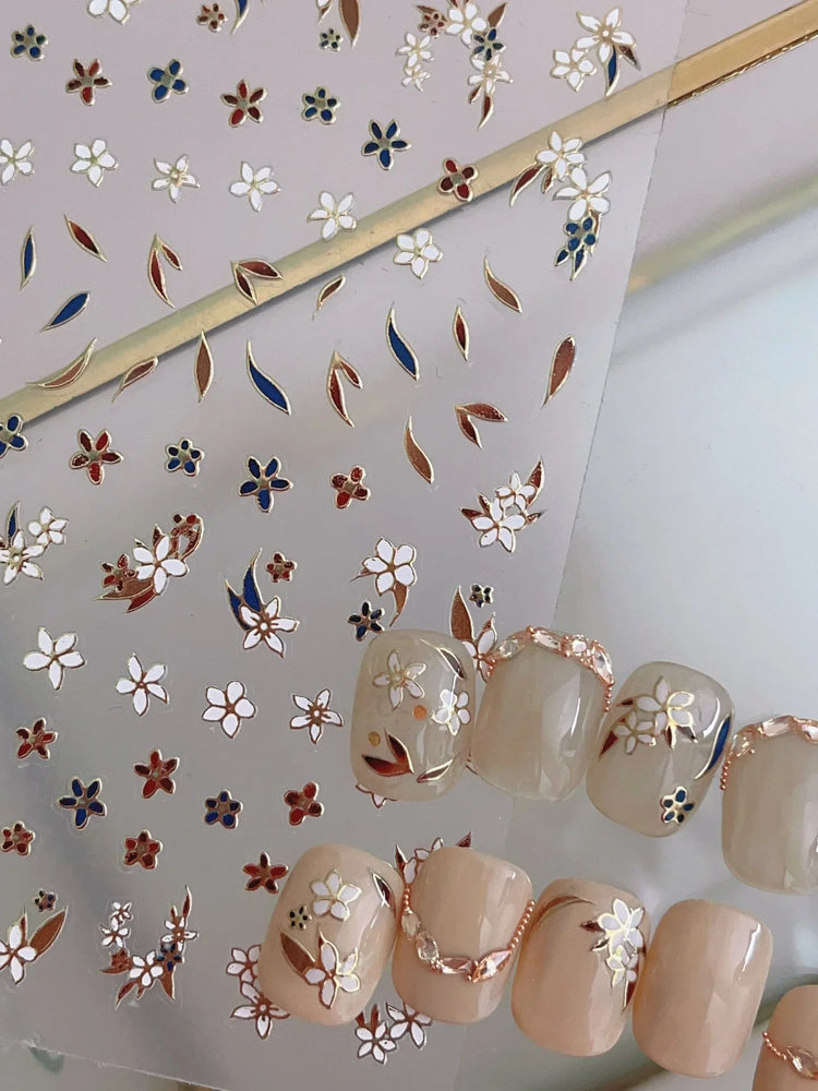 Retro Mini Flower Vintage Leaves Hot Stamping Petal Daisy Delicate Chic Self Adhesive Nail Art Stickers Manicure Decal Wholesale (ONLINE ORDER ONLY)
