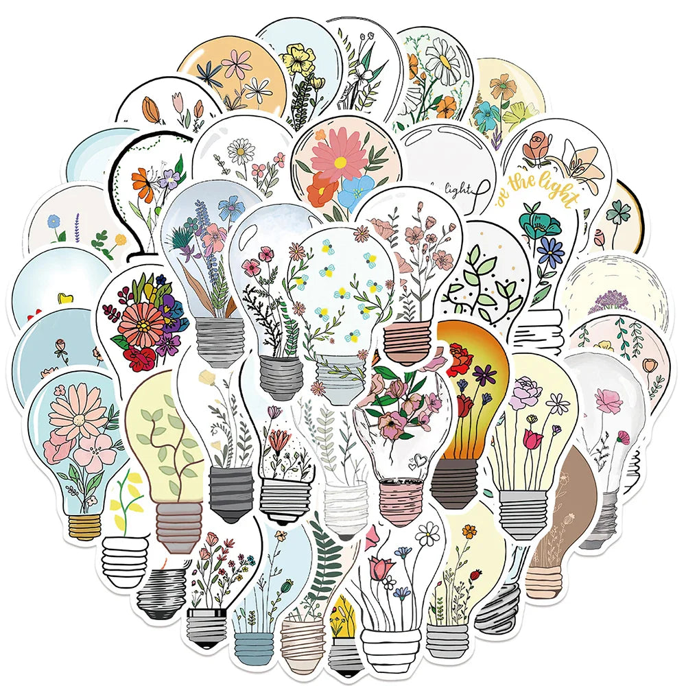 Light Bulb Art Flower Stickers 10/30/50PCS Aesthetic Decals Skateboard Fridge Guitar DIY Cute Kids Toy (ONLINE ORDER ONLY)