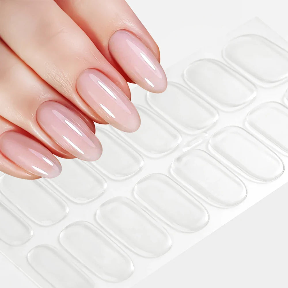 Nude Pink French Semi-Cured Gel Nail Patch Slider Adhesive Waterproof Long Lasting Full Cover Gel Nail Sticker UV Lamp Needed *^ (ONLINE ORDER ONLY)