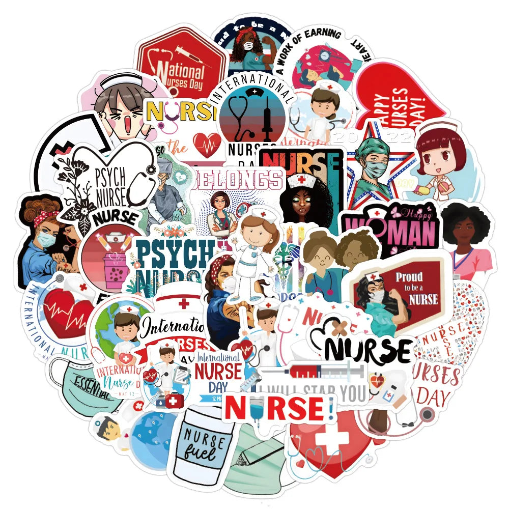 Nurse Doctor Cartoon Stickers - 10/30/60pcs Laptop Luggage Car Phone Decals (Online Order Only)
