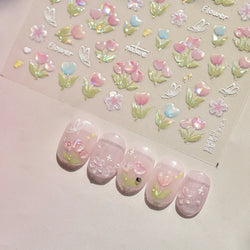 Cute  Pink Blue Nature Tulip Star Heart Butterfly Peach Blossom Jelly Embossed Relief Adhesive Nail Art Stickers Manicure Decals (ONLINE ORDER ONLY)