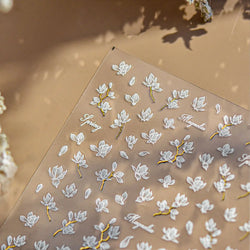 Translucent White White Pink Magnolia Rose Flower Floral Soft Embossed Relief Adhesive Nail Art Stickers Chic 3D Manicure Decals (ONLINE ORDER ONLY)