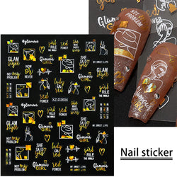 1PC Holographic Laser Heart Nail Stickers-3D Self-Adhesive Golden White Valentines Day Nail Decals For Women Nail Art Decoration (ONLINE ORDER ONLY)