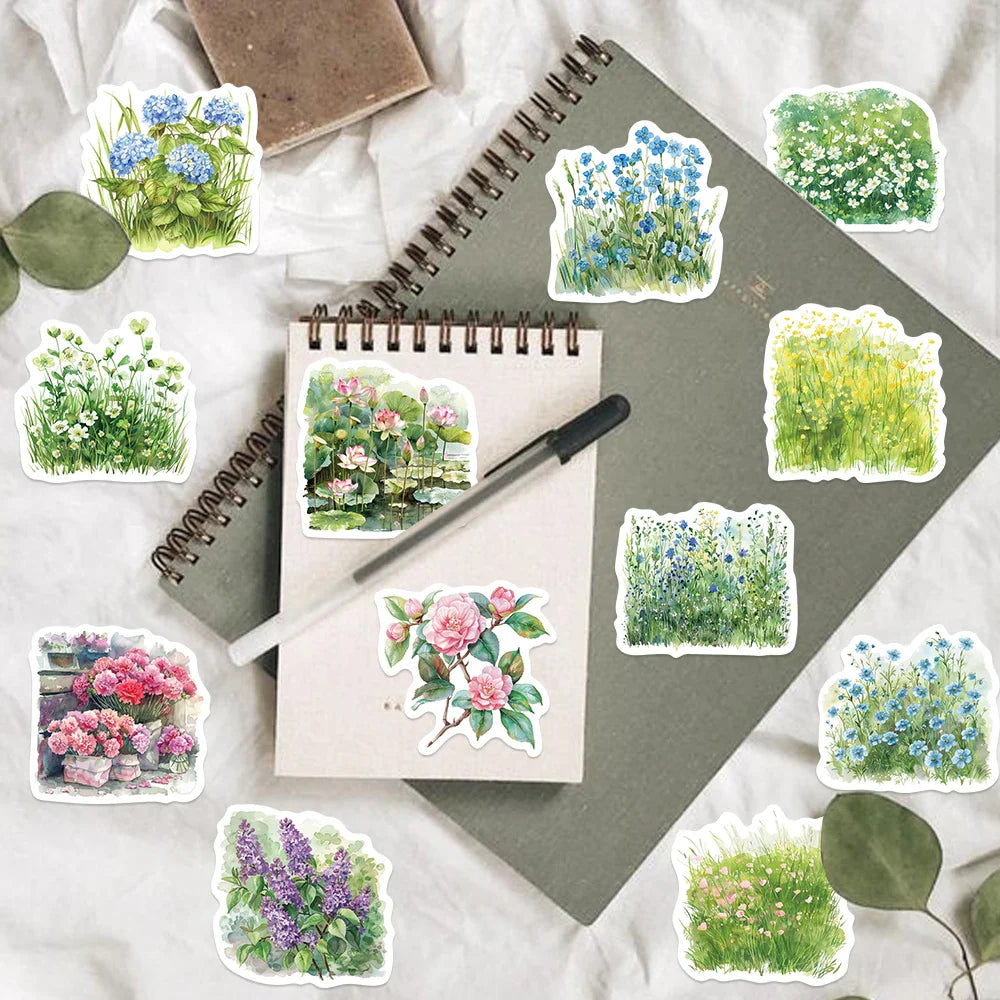 50pcs Watercolor Summer Flower Stickers Laptop Suitcase Graffiti Skateboard Luggage Waterproof PVC Stickers Kids Gift Toys (Online Order Only)