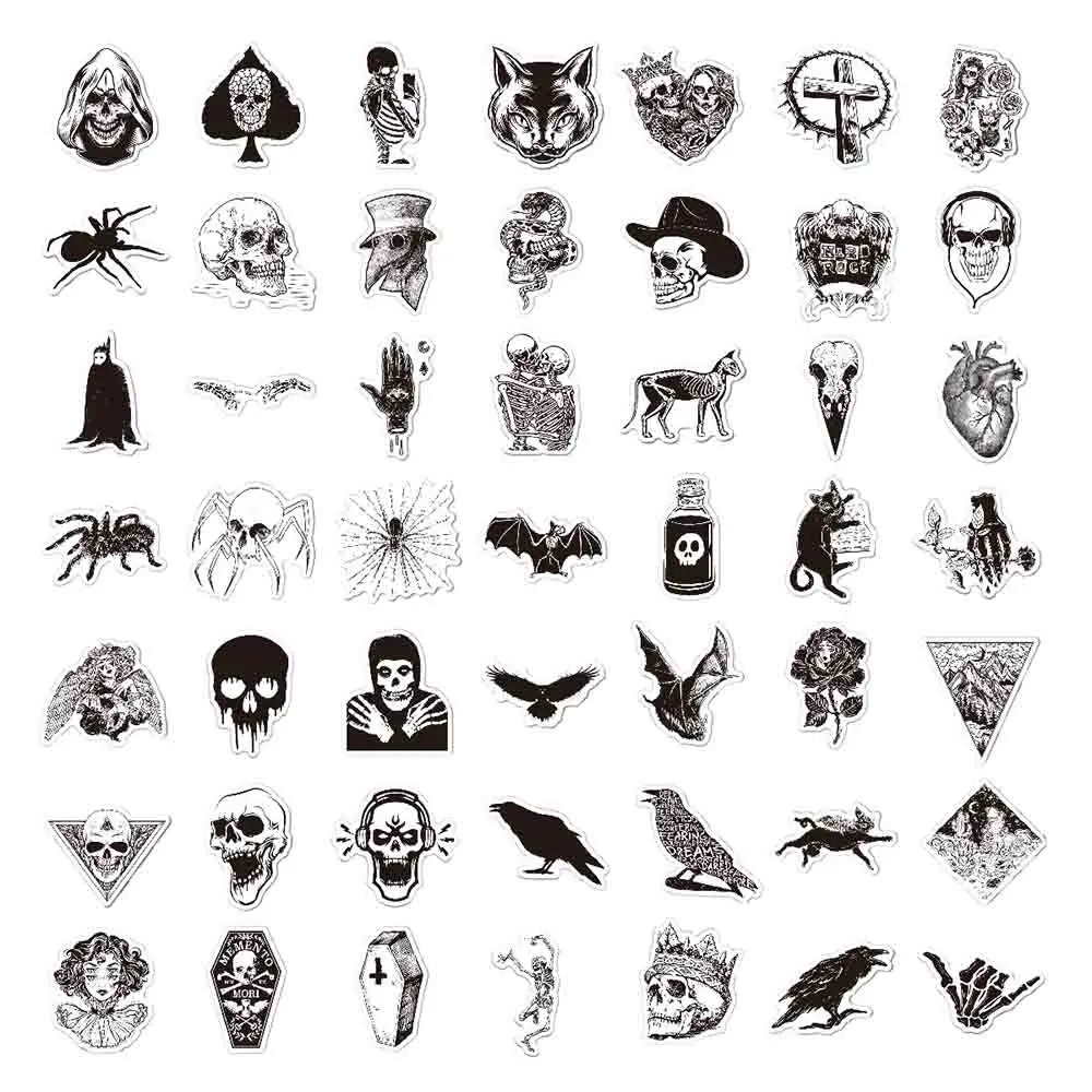 10/30/50/100pcs Punk Black and White Devil Gothic Horror Waterproof Sticker Decal Skateboard Car Laptop Bike Graffiti Stickers (ONLINE ORDER ONLY)