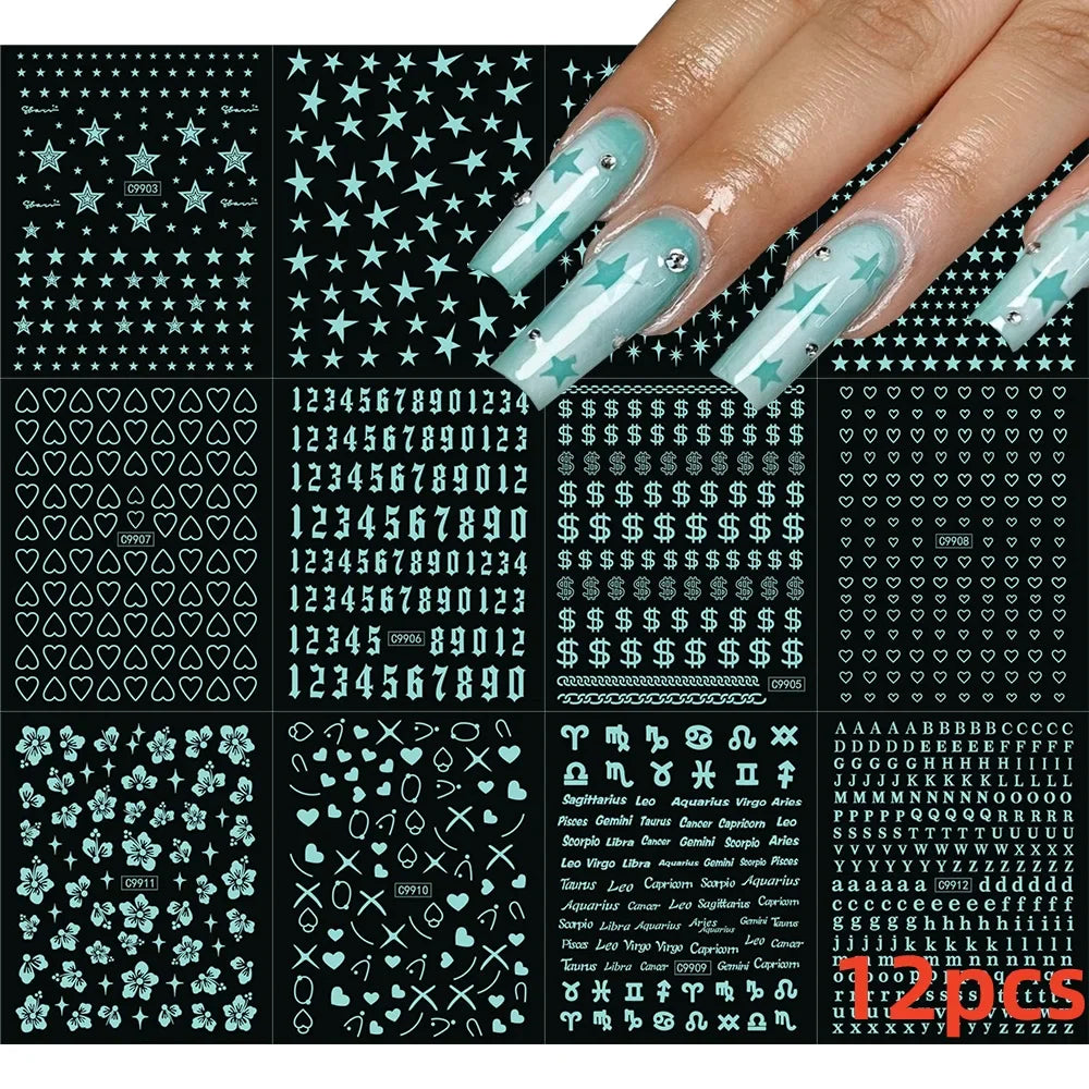 12PCS White Flowers Leaves 3D Nail Stickers Star/Moon/Sun Nail Art Decoration Decals Geometric Flower Stickers Nail Art Supplies (ONLINE ORDER ONLY)