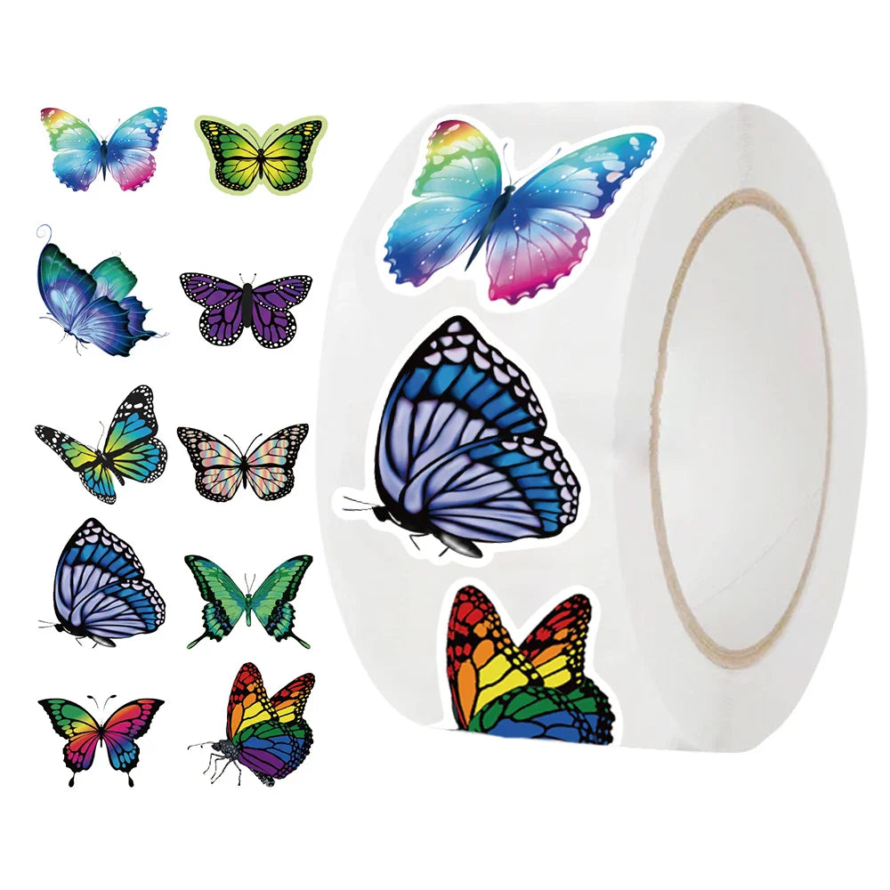 500Pcs/roll Cartoon Butterfly Stickers, Roll Vinyl Stickers For Laptop, Bumper, Skateboard, Water Bottles, Computer (ONLINE ORDER ONLY)
