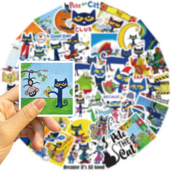 50PCS Kawaii Cute Pete The Cat Sticker Funny Cartoon Stickers For Decorative Scrapbook DIY Child Phone Stationery Supply for Kid (ONLINE ORDER ONLY)