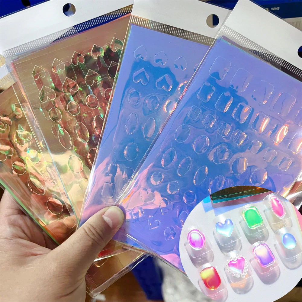 10/11/16Pcs Vibrant Aurora Holographic Nail Foils Ice Cube Cellophane Laser Jewelry Candy Nail Stickers Chameleon Manicure Decor (ONLINE ORDER ONLY)