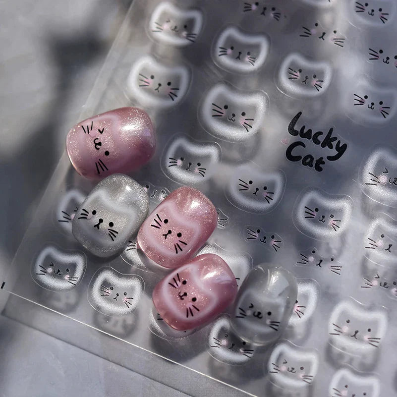 White Halo Dyeing Cat Face Cup Black Orange Toy Umbrella Love Heart Kitty Cake Embossed Relief Nail Art Stickers Manicure Decals (ONLINE ORDER ONLY)