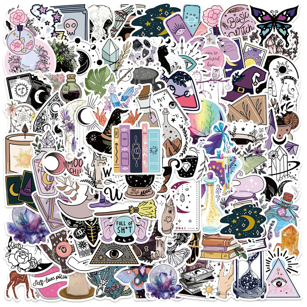 10/30/50/100pcs Cool Boho Gothic Magic Witch Stickers Aesthetic Decal Skateboard Laptop Car Phone Bike Graffiti Sticker Kid Toy (ONLINE ORDER ONLY)