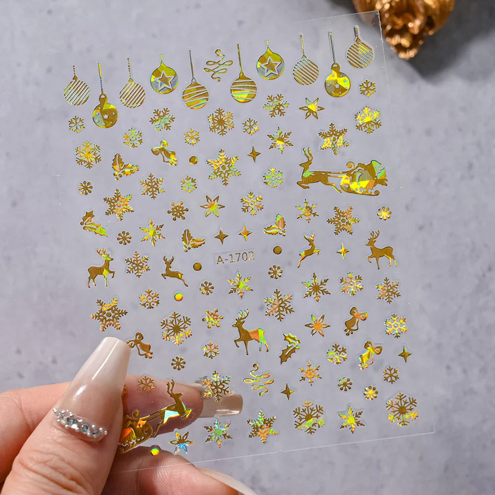 1PCS Laser Gold Snowflake Christmas Tree Nail Sticker 3D Adhesive Nail Decals Nail Art Accessories New Christmas Decoration 2024 (ONLINE ORDER ONLY)