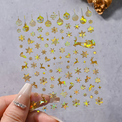 1PCS Laser Gold Snowflake Christmas Tree Nail Sticker 3D Adhesive Nail Decals Nail Art Accessories New Christmas Decoration 2024 (ONLINE ORDER ONLY)