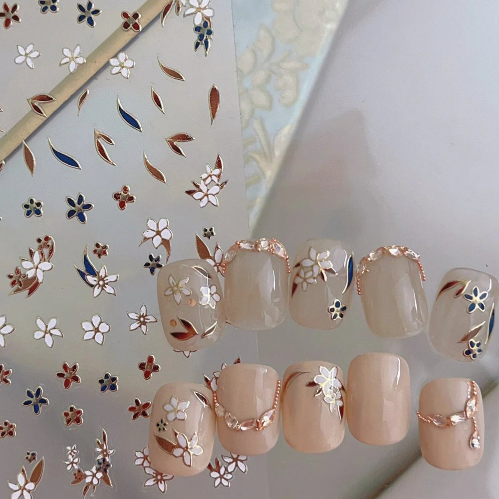 Retro Mini Flower Vintage Leaves Hot Stamping Petal Daisy Delicate Chic Self Adhesive Nail Art Stickers Manicure Decal Wholesale (ONLINE ORDER ONLY)
