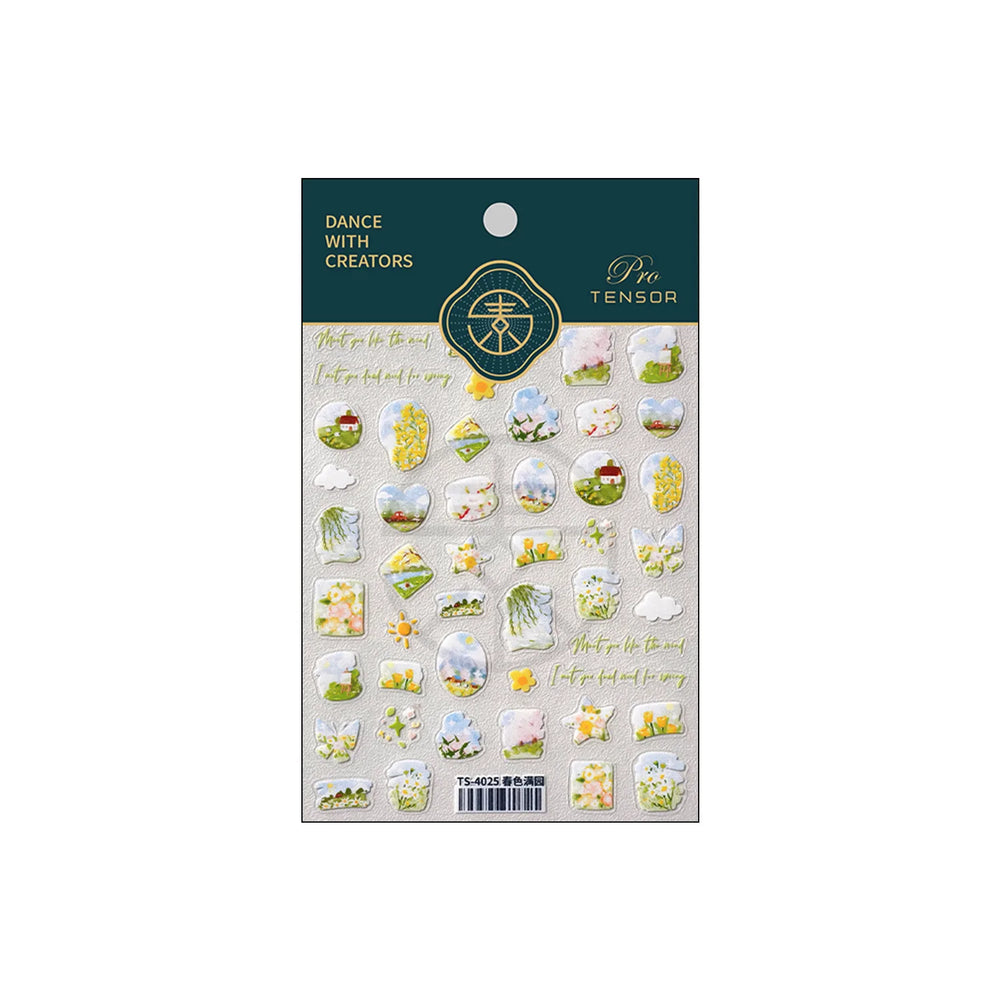 Painting Sketch Tulip Daisy Willows Scenery Daisy Colorful Flowers Sun Star Butterfly Wicker 3D Nail Art Stickers Manicure Decal (ONLINE ORDER ONLY)