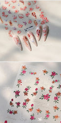 Bloomy Water Side Flower Delicate and Charming Peach Blossom Rose Garden Adhesive Nail Art Decorations Sticker Manicure Decals (ONLINE ORDER ONLY)