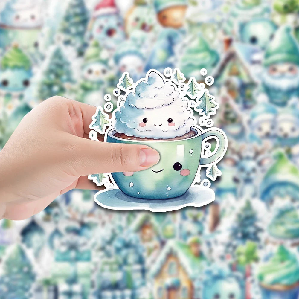 10/30/50PCS Cute Green Christmas Stickers Decoration Kawaii Cartoon Decals Toys Notebook Fridge Phone Bike Car Graffiti Sticker (ONLINE ORDER ONLY)