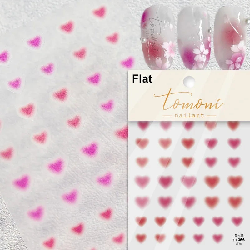 Flat Small Pink Brown Halo Dyeing Love Heart Geometric Leopard Shiny Jelly Chic Embossed Relief Nail Art Stickers Manicure Decal (Online Order Only)