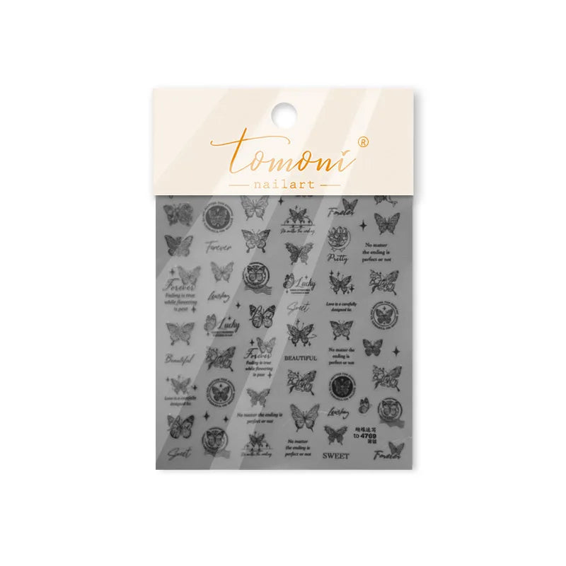 Flower Bowknot Butterfly Plant Leaf English Letter Rose Hand Drawn Embossed Relief Self Adhesive Nail Art Sticker Manicure Decal (ONLINE ORDER ONLY)