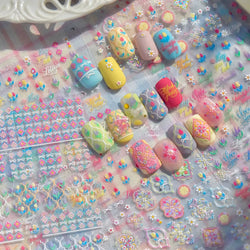 Chic Lavender Tulip Flower Bowknot Totem Center Symmetric Pattern Daisy Line Gird Self Adhesive Nail Art Stickers Manicure Decal (ONLINE ORDER ONLY)