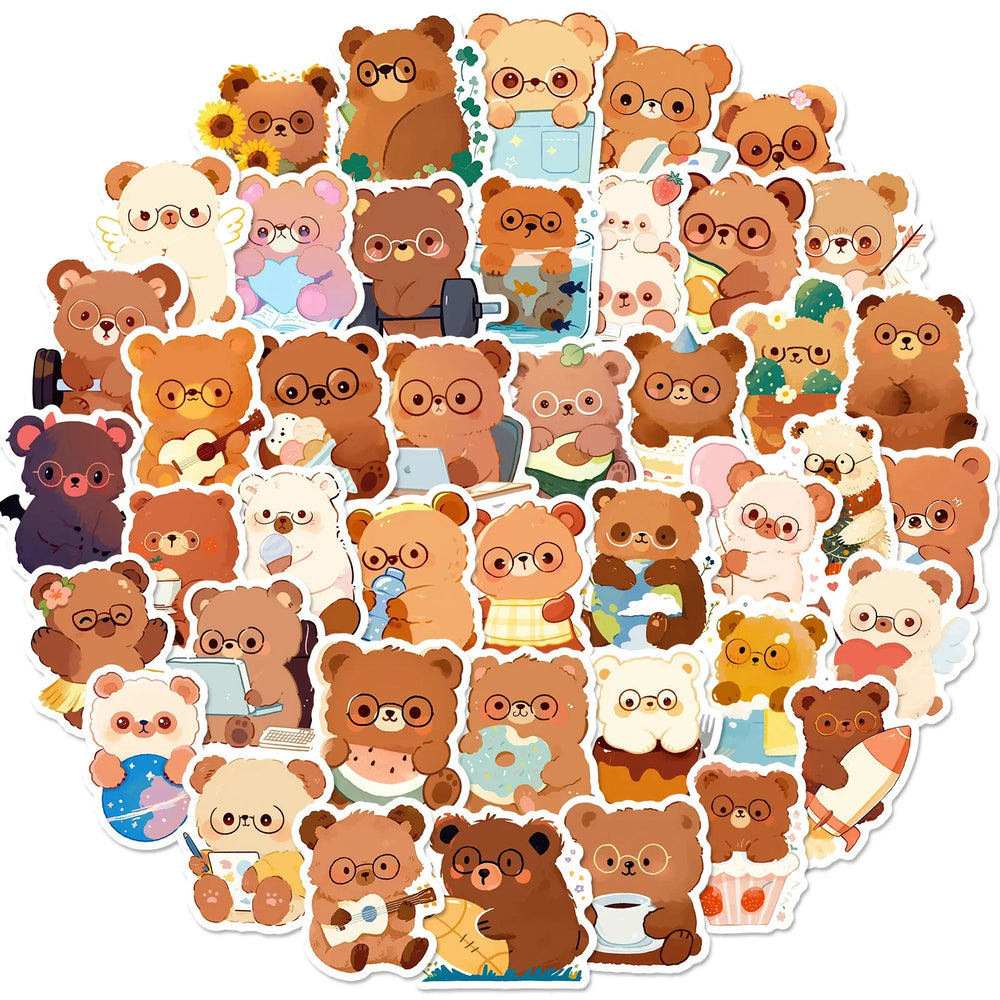 Kawaii Bear Stickers 10/30/50PCS Cartoon Animal Decals for Luggage Laptop Phone Guitar Car Bike Skateboard (Online Order Only)