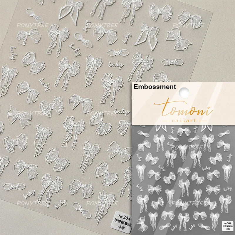 White Pearl Various Bowknot Line Tassel Tender Ribbon Arc Charming Self Adhesive Nail Art Decorations Stickers Manicure Decals (ONLINE ORDER ONLY)