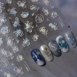Shiny White Pink Blue Gold Snowflakes Hexagon Water Bubbles Winter 5D Self Adhesive Nail Art Stickers Rhinestone Manicure Decals (ONLINE ORDER ONLY)